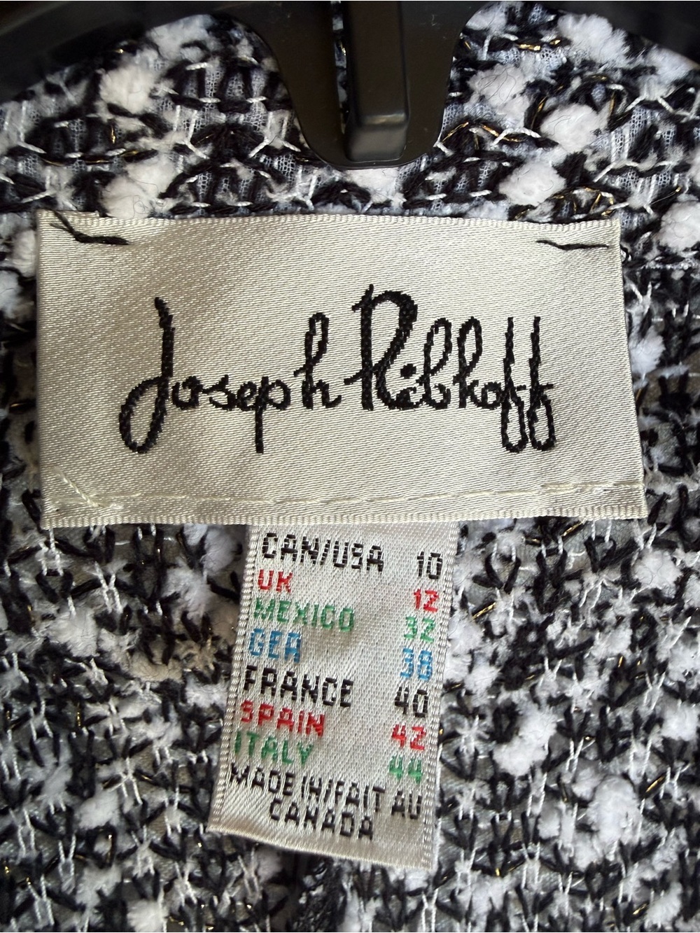Joseph Ribkoff Black and White Textured Knit Blazer tweed ruffled collar jacket - Picture 5 of 16